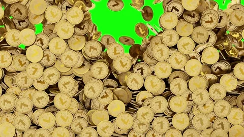 Lite crypto coins falling down green screen animation. Видео 278650656