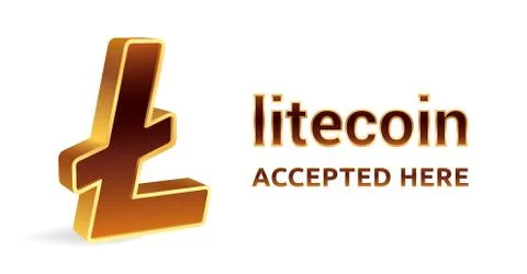 Litecoin accepted sign emblem. Crypto currency. 3D isometric golden Litecoin  Ilustración de archivo