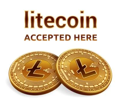 Litecoin. Accepted sign emblem. Crypto currency. Golden coins with Litecoin s Ilustración de archivo