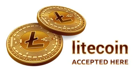 Litecoin. Accepted sign emblem. Crypto currency. Golden coins with Litecoin s Ilustración de archivo