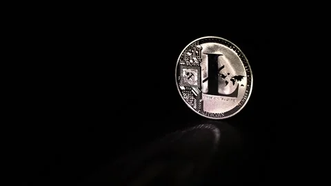 Litecoin on black background Stock Footage 149660545