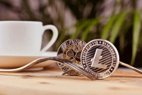 Litecoin coffee concept Stock Photos