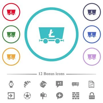 Litecoin criptocurrency mining flat color icons in circle shape outlines Stock-Illustration