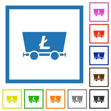 Litecoin criptocurrency mining flat framed icons Stock-Illustration
