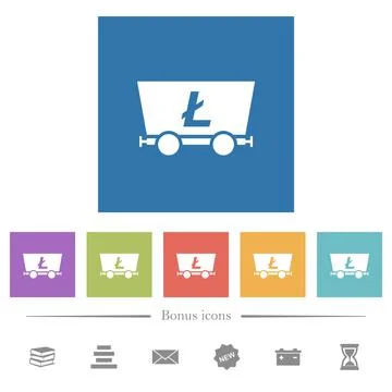 Litecoin criptocurrency mining flat white icons in square backgrounds Stock Illustration