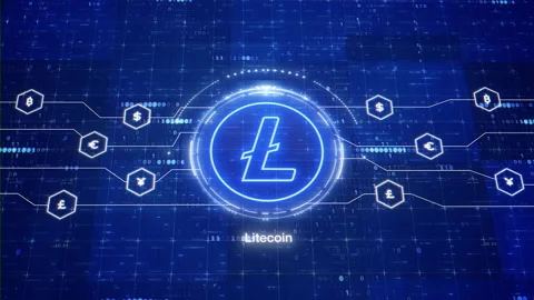 Litecoin crypto animated logo. LTC cryptocurrency in digital environment Stock Footage 157132499