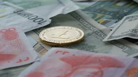 Litecoin. Cryptocurrency loopable rotation shot. Stock Footage 86425248