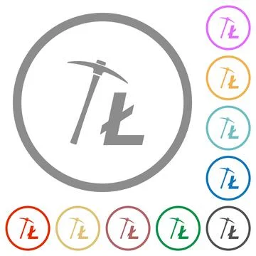 Litecoin cryptocurrency mining flat icons with outlines Stock-Illustration