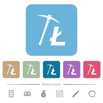 Litecoin cryptocurrency mining flat icons on color rounded square backgrounds Stock-Illustration