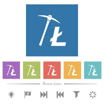 Litecoin cryptocurrency mining flat white icons in square backgrounds Stock-Illustration
