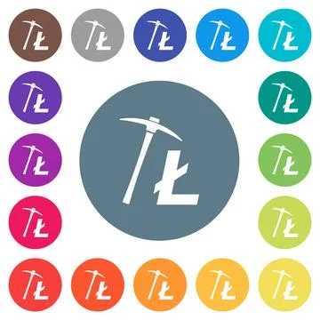 Litecoin cryptocurrency mining flat white icons on round color backgrounds Stock-Illustration