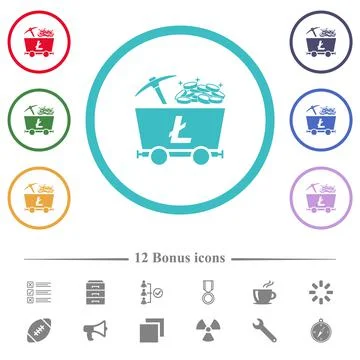 Litecoin cryptocurrency mining with treasure flat color icons in circle shape Stock-Illustration