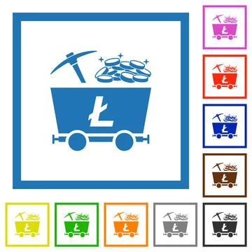 Litecoin cryptocurrency mining with treasure flat color icons with quadrant f Stock-Illustration