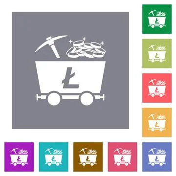 Litecoin cryptocurrency mining with treasure square flat icons Stock-Illustration