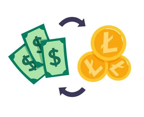 Litecoin exchange for dollar. Vector illustration of blockchain technology in Stock Illustration