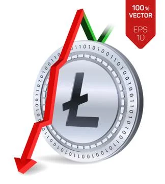 Litecoin. Fall. Red arrow down. Litecoin index rating go down on exchange mar Stock Illustration