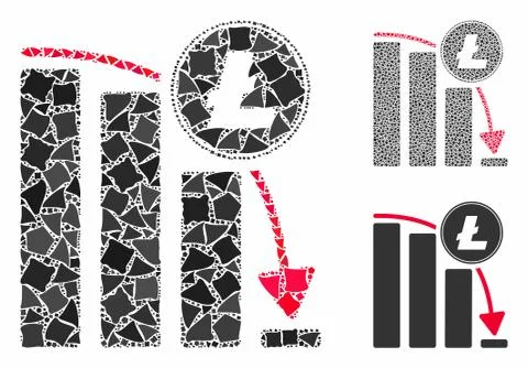 Litecoin falling acceleration chart Mosaic Icon of Abrupt Elements 스톡 일러스트