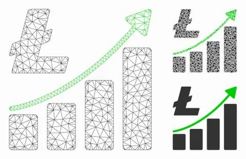 Litecoin Growth Graph Vector Mesh 2D Model and Triangle Mosaic Icon Stock Illustration