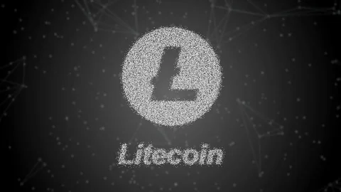 Litecoin logo digital currency with name, moving particles effect,digital money Stock Footage 111662553