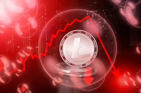 Litecoin LTC  coin in a soap bubble. Down drop crash bubble Stock Illustration