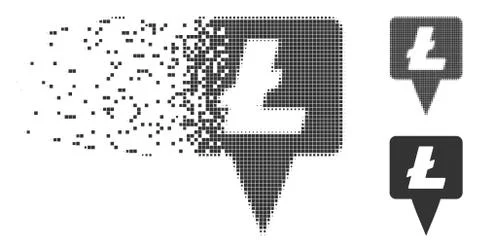 Litecoin Map Pointer Disintegrating Pixel Halftone Icon 스톡 일러스트
