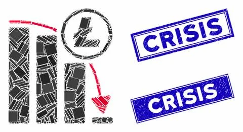 Litecoin Panic Falling Chart Mosaic and Grunge Rectangle Seals Stock Illustration