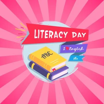 Literacy Day Bright Postcard Vector Illustration Stock Illustration