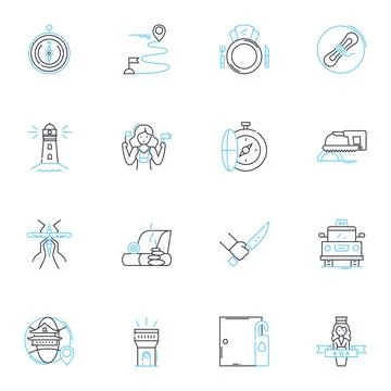Literary prose linear icons set. Narrative, Dialogue, Symbolism, Imagery Stock Illustration