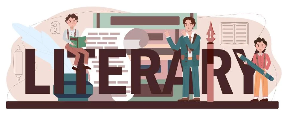 Literary school subject typographic header. Study ancient writer Illustrazione stock