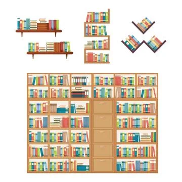 Literature Book Stack on Bookshelf Bookcase Rack Library Furniture Stock Illustration