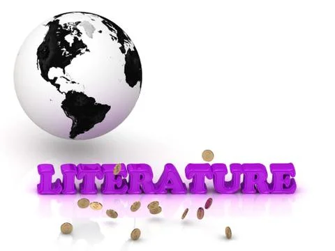 LITERATURE- bright color letters, black and white Earth on a white background Illustrazione stock