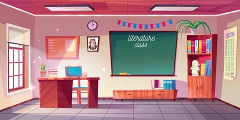Literature classroom interior, empty school class Stock Illustration