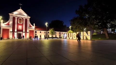 Litewski square in lublin by night Stock Footage 320841179