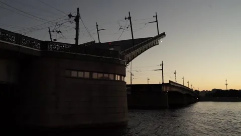 Liteynyi Bridge being lowered at 4:27 am, 3x speed timelapse, St Petersburg, Stock Footage 157678019