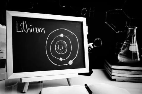 Lithium and symbol structural formula chemical write on the blackboard 写真素材