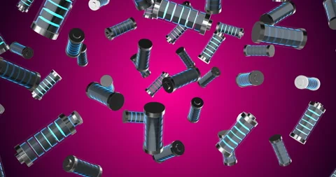 Lithium Batteries falling slow motion - Blue Stock Footage 236378278