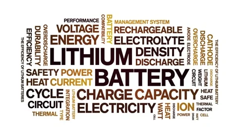 Lithium Battery animated word cloud,animation kinetic typography seamless loop. Stock Footage 325042898