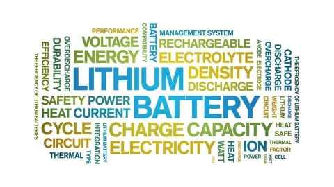 Lithium Battery animated word cloud,animation kinetic typography seamless loop. Stock Footage 325042972