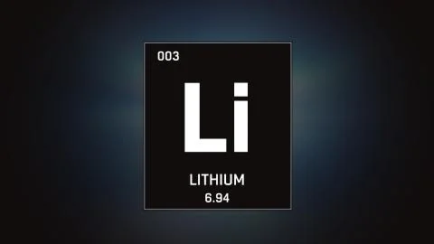 Lithium as Element 3 of the Periodic Table 3D animation on grey background Stock Illustration