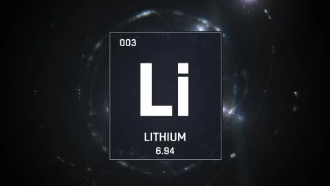 Lithium as Element 3 of the Periodic Table 3D animation on silver background Stock Illustration