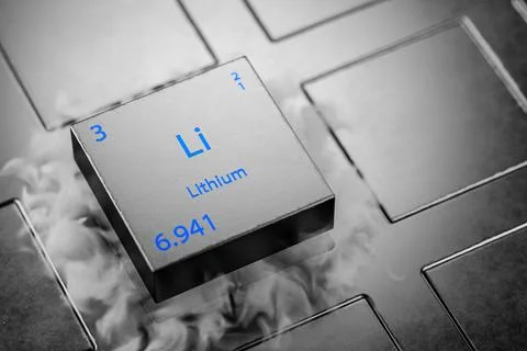 Lithium as an element in the periodic table. Lithium on a metallic background Stockillustratie