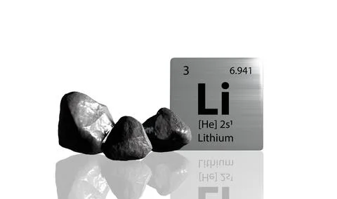 Lithium elements on a metal periodic table with greyish black Lithium on wh.. イラスト素材