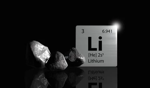 Lithium elements on a metal periodic table with greyish black Lithium on da.. 스톡 일러스트