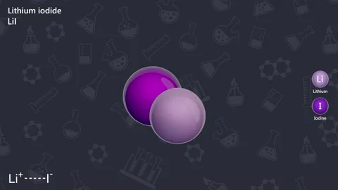 Lithium Iodide.3D model of a molecule. LiI. Dark background. 3D render Stock Footage 291960650