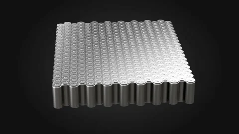 Lithium ion battery module rotating on black background Stock Footage 169876682