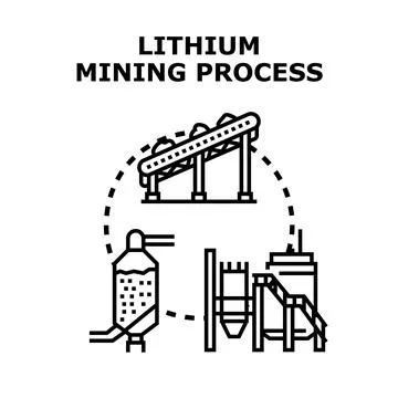 Lithium mining process for electric vehicle battery producing Stock Illustration