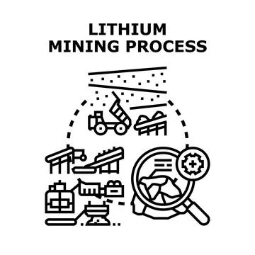 Lithium mining process extracting raw material for industry Stock Illustration