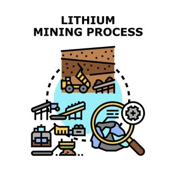 Lithium mining process extracting raw material for industry Stock Illustration