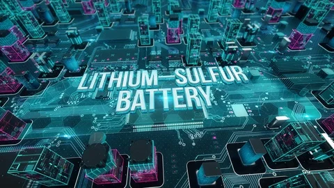 Lithium–sulfur battery with digital technology concept Video stock 104070513