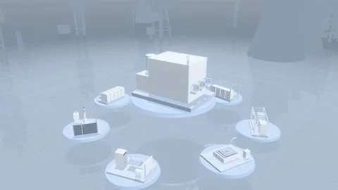 Lithography Tool Above A Ring Of Semiconductor Cleanroom Platforms In A Bright Vídeo Stock 344103475